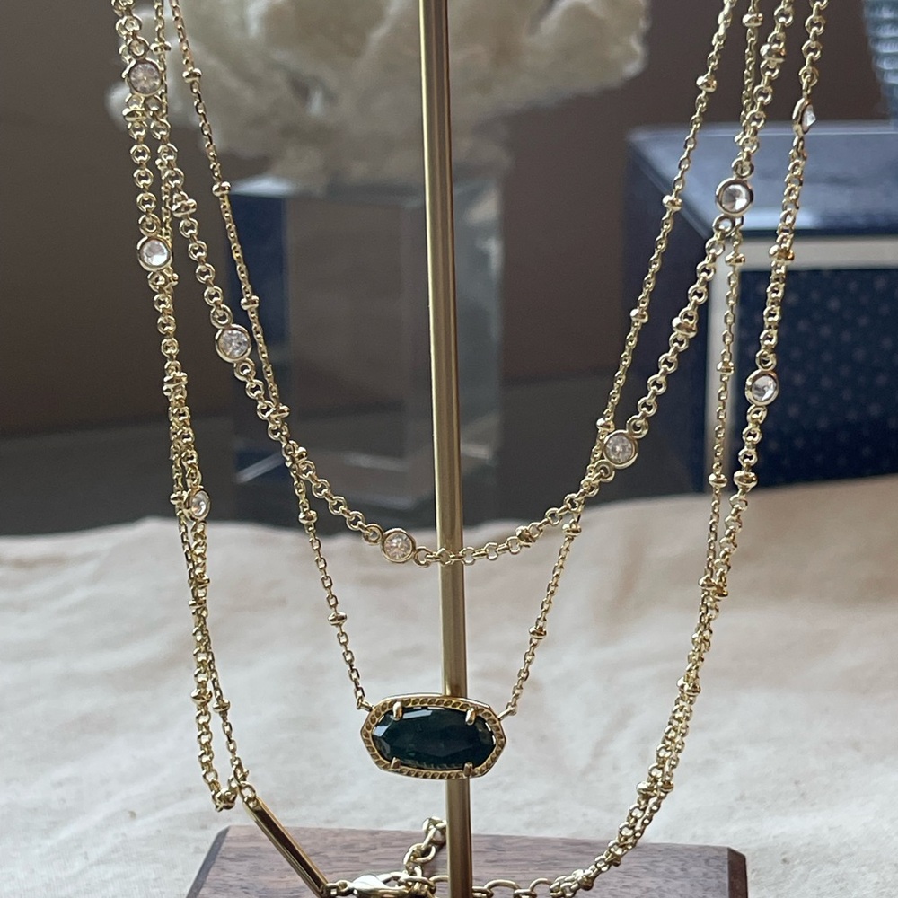 Kendra Scott Gold and Teal Green Necklace with Layered Chains